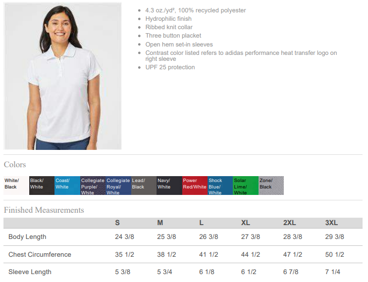 Honesdale HS Track & Field Curve - Adidas Womens Polo