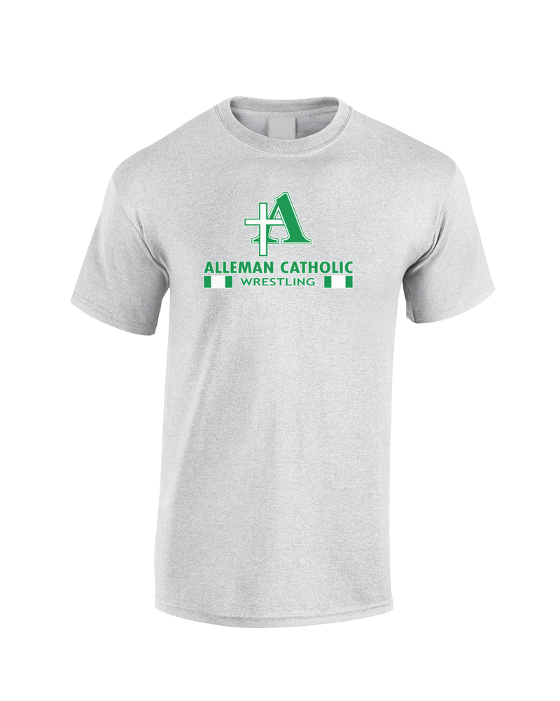 Alleman Catholic HS Wrestling Stacked - Cotton T-Shirt