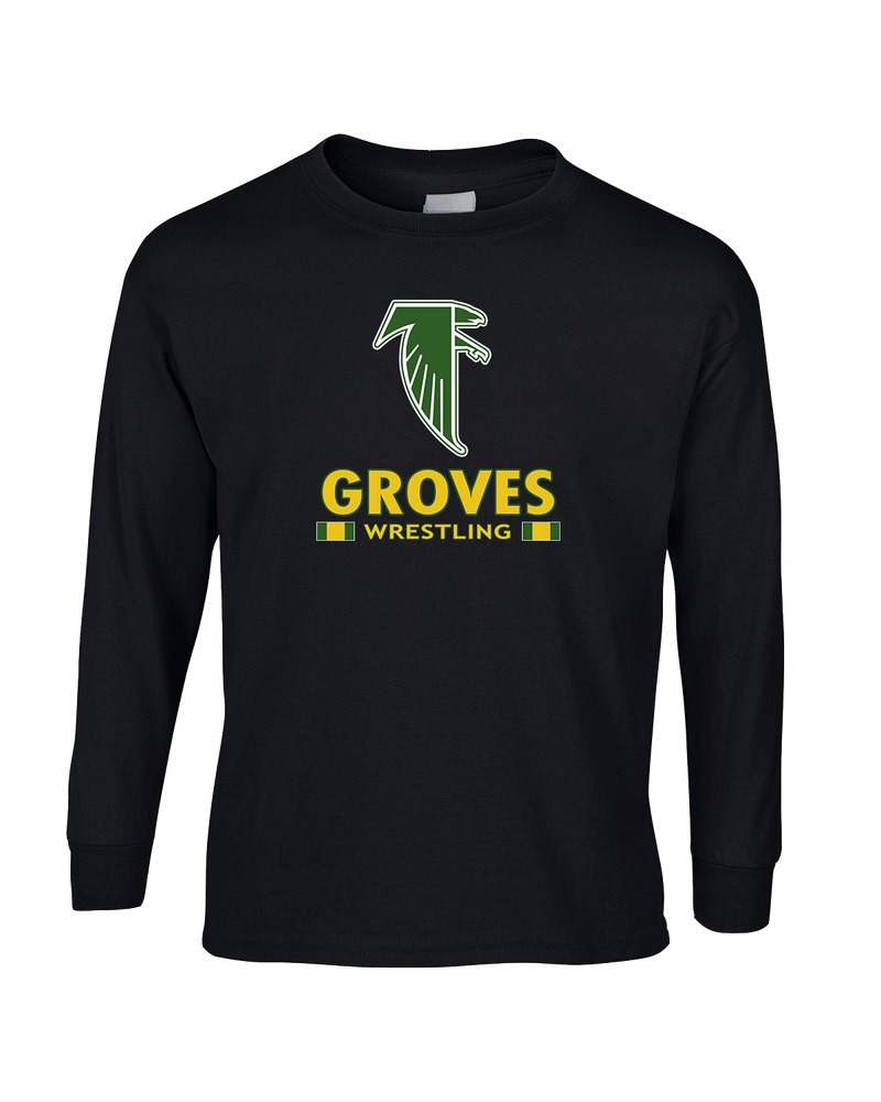 Groves HS Wrestling Stacked - Mens Basic Cotton Long Sleeve