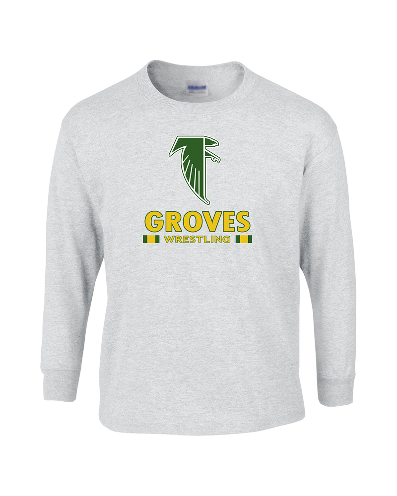 Groves HS Wrestling Stacked - Mens Basic Cotton Long Sleeve