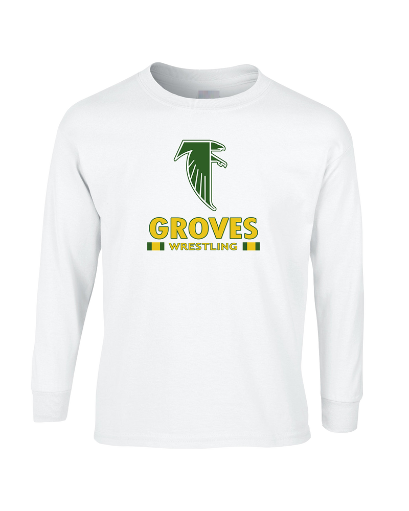 Groves HS Wrestling Stacked - Mens Basic Cotton Long Sleeve