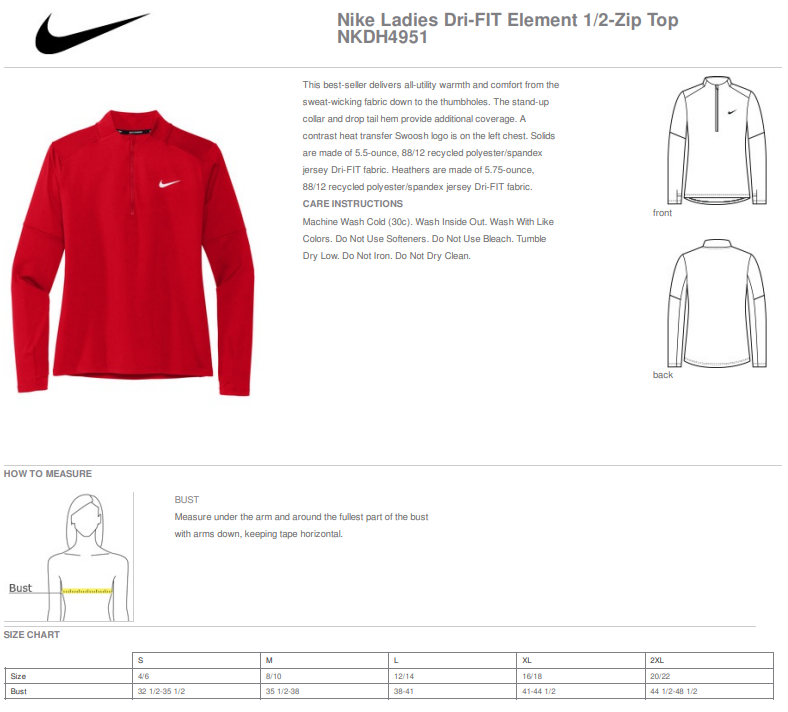 Perspectives HS Baseball Logo - Nike Ladies Dri Fit Element 1/2 Zip